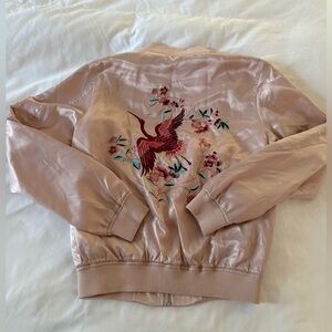 Embroidered Satin Bomber Jacket - Blush Pink